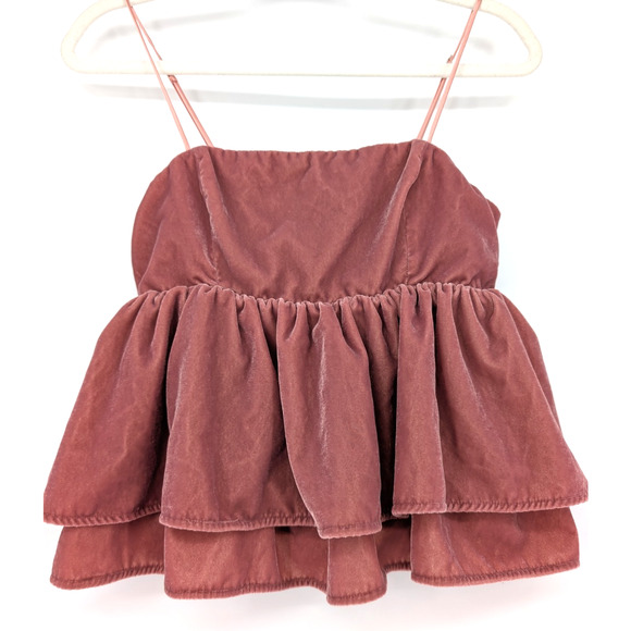 Blush Pink Velvet Regency Renaissance Victorian Coquette Tiered Ruffle Top Small - Picture 4 of 13
